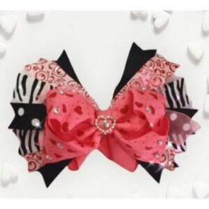 Cute Heart Hair Bow pink black for Girl and Baby Toddler Handmade New
